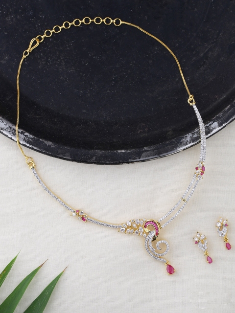 

Voylla Women Gold-Plated, White & Red CZ-Studded Jewellery Set
