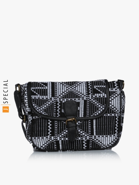 

Sangria Black & Grey Self Design Sling Bag