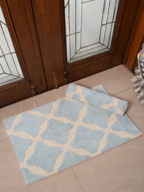 

Avira Home Set of 2 Blue & White Printed 1700 GSM Doormats