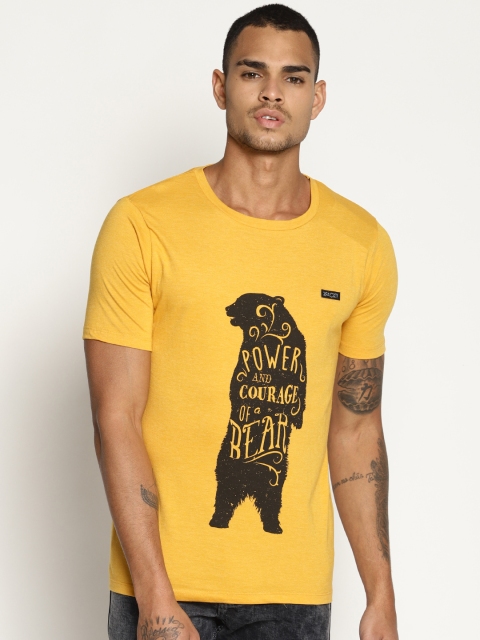 

IMPACKT Men Yellow Printed Round Neck T-shirt