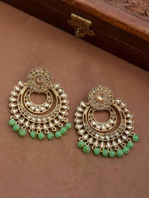 

Voylla Women Gold-Toned & Green Brass-Plated Classic Chandbalis
