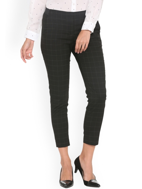 

Van Heusen Woman Women Black Regular Fit Checked Formal Trousers