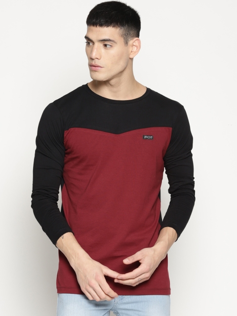 

IMPACKT Men Black & Maroon Colourblocked Round Neck T-shirt