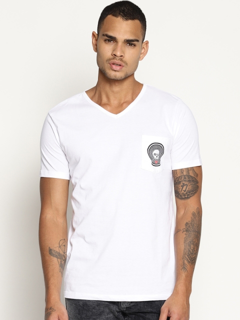 

IMPACKT Men White Solid V-Neck T-shirt