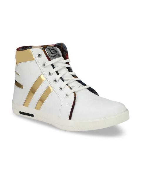 

Eego Italy Men White & Gold-Toned Striped High-Top Sneakers