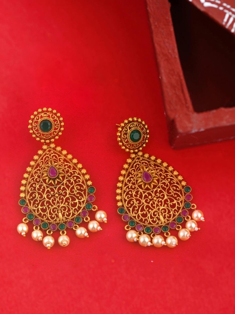 

Voylla Gold-Toned Teardrop Shaped Drop Earrings