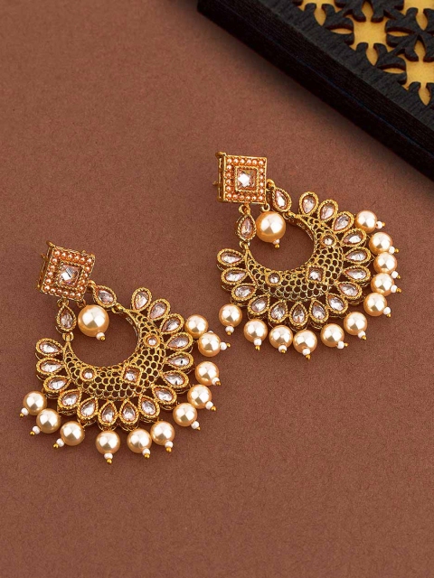 

Voylla Gold-Toned & Off-White Crescent Shaped Handcrafted Chandbalis