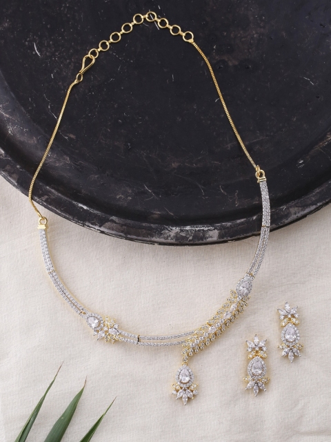

Voylla Women Brass & Gold-Plated & White CZ-Studded Jewellery Set