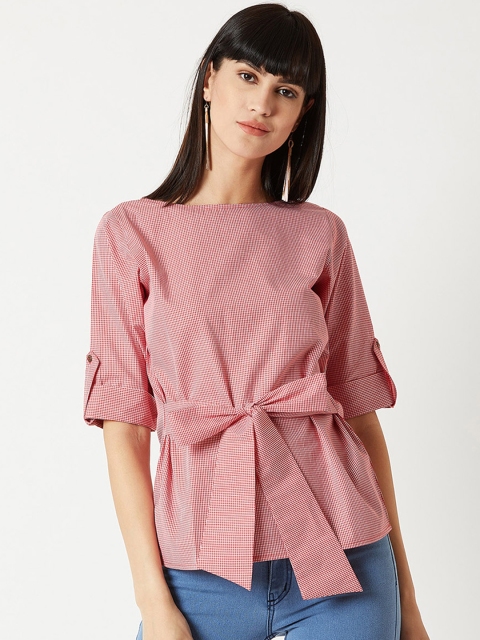 

Miss Chase Women Red Checked Cinched Waist Top