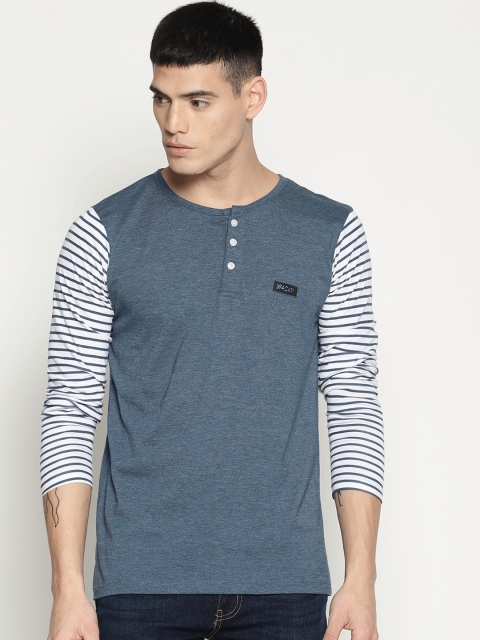 

IMPACKT Men Navy Blue Striped Henley Neck T-shirt