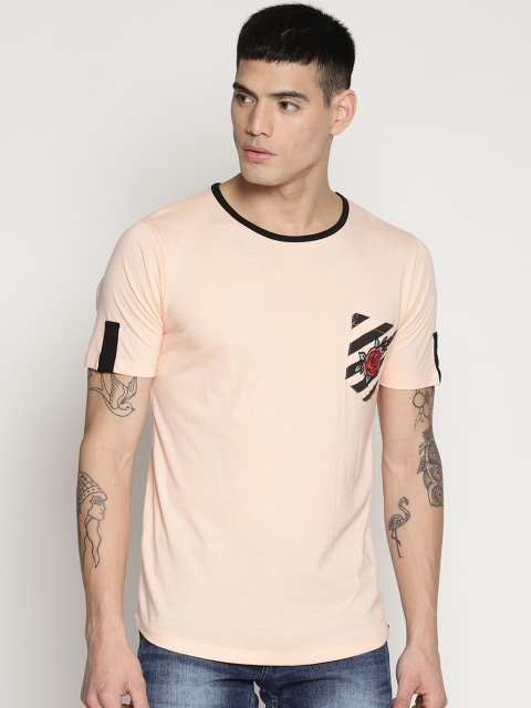 IMPACKT Men Peach-Coloured Printed Round Neck T-shirt