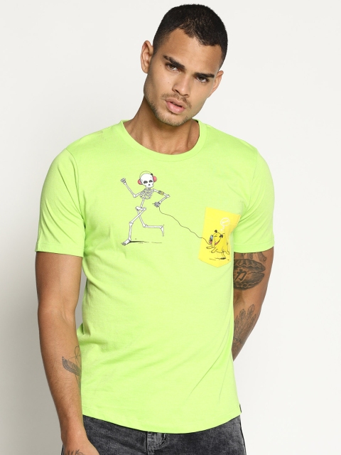 

IMPACKT Men Lime Green Printed Round Neck T-shirt