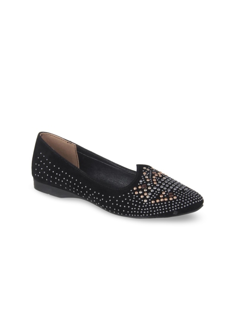 

Flat n Heels Women Black Textured Suede Ballerinas