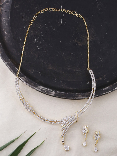 

Voylla Women Gold-Plated & White CZ Stone-Studded Jewellery Set