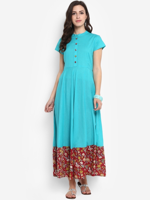 

Meeranshi Women Blue Printed Fit and Flare Dress