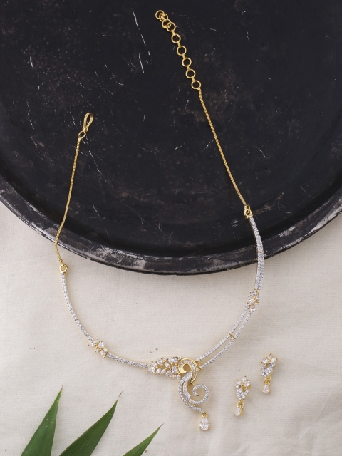 

Voylla Women Gold-Plated & White CZ-Studded Jewellery Set