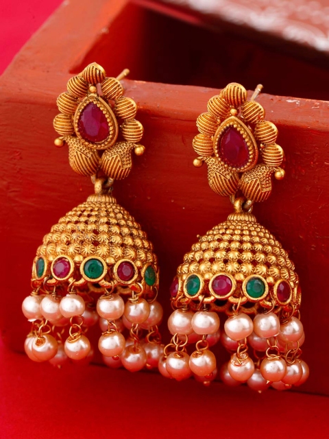 

Voylla Copper-Plated Gold-Toned Dome Shaped Jhumkas