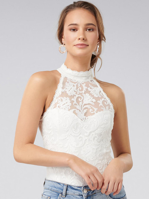 

Forever New Women White Self Design Fitted Top