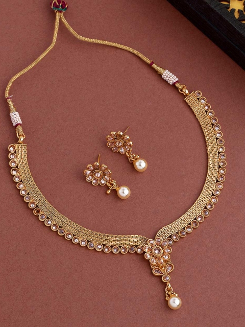 

Voylla Women Brass-Plated Gold-toned Stone-Studded Jewellery Set
