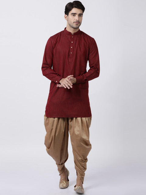 

VASTRAMAY Men Maroon Solid Kurta with Dhoti Pants