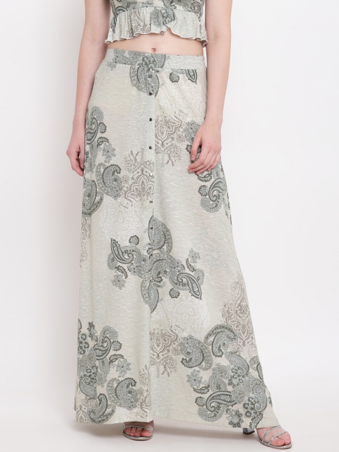 Texco Green Printed Maxi Skirt, Grey
