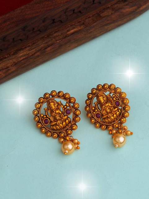 

Voylla Gold-Toned Circular Drop Earrings