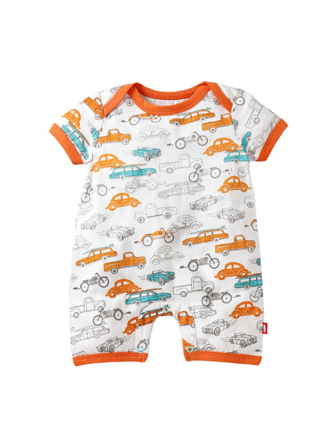 

Nino Bambino Infants White & Orange Printed Organic Cotton Rompers
