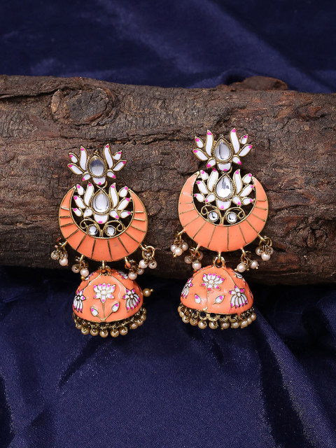 

Shoshaa Peach-Coloured & White Dome Shaped Jhumkas
