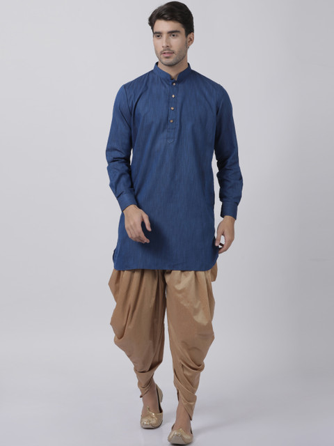

VASTRAMAY Men Navy Blue Solid Kurta with Dhoti Pants