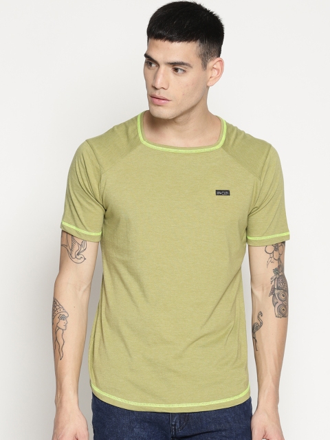 

IMPACKT Men Olive Green Solid Round Neck T-shirt