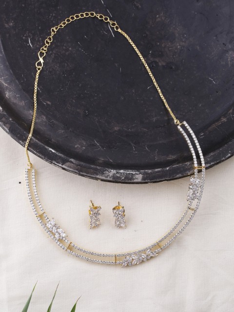 

Voylla Women Gold-Plated & White CZ Stone-Studded Jewellery Set