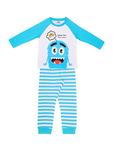 

ventra Boys White & Blue Printed Night suit