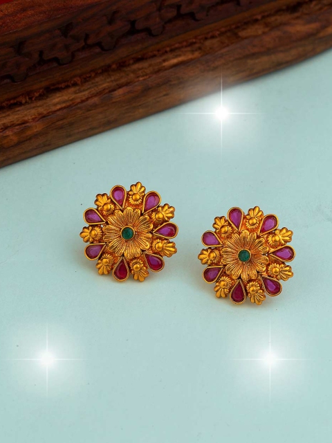 

Voylla Women Gold-Toned & Pink Brass-Plated Circular Studs