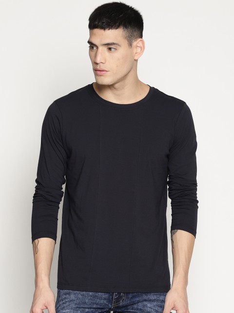 

IMPACKT Men Navy Blue Solid Round Neck T-shirt