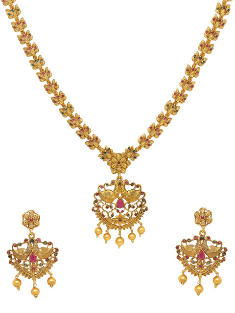 

Voylla Women Handcrafted Copper-Plated Gold-Toned Stone-Studded Jewellery Set