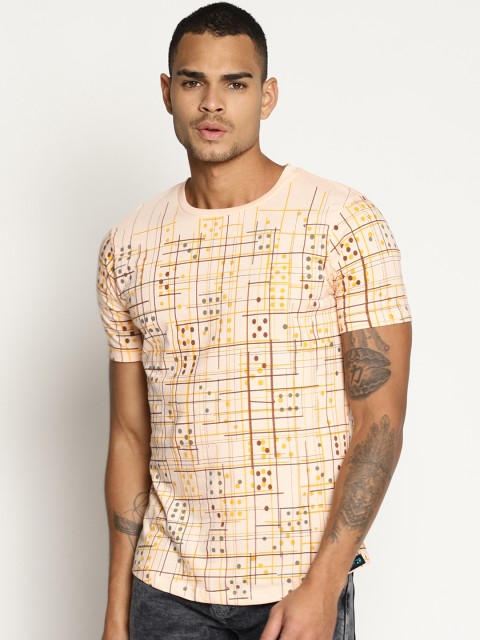 

IMPACKT Men Peach-Coloured Printed Round Neck Slim Fit T-shirt