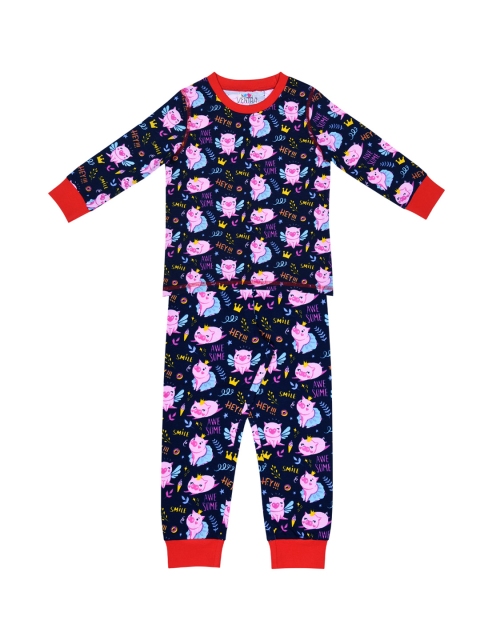 

ventra Girls Navy Blue Printed Night suit