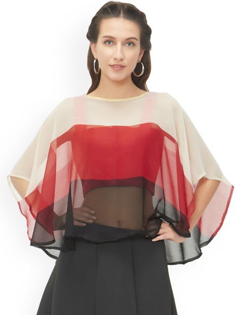 

Mirchi Fashion Women Red & Blue Colourblocked Cape Top