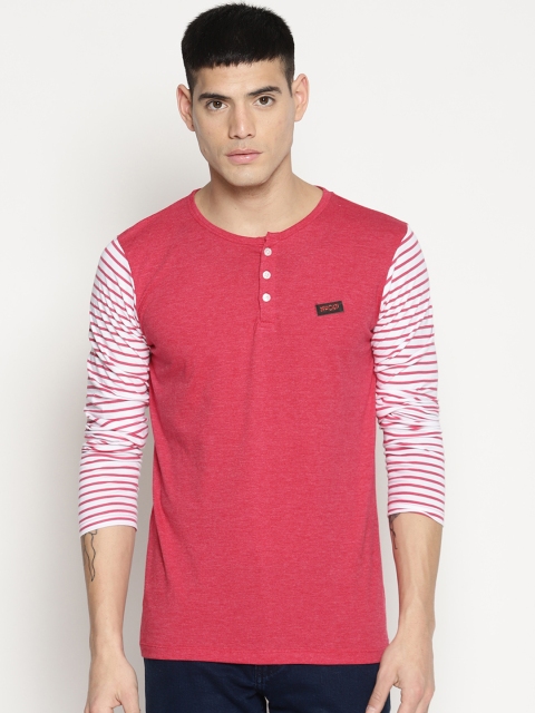 

IMPACKT Men Red Solid Henley Neck T-shirt