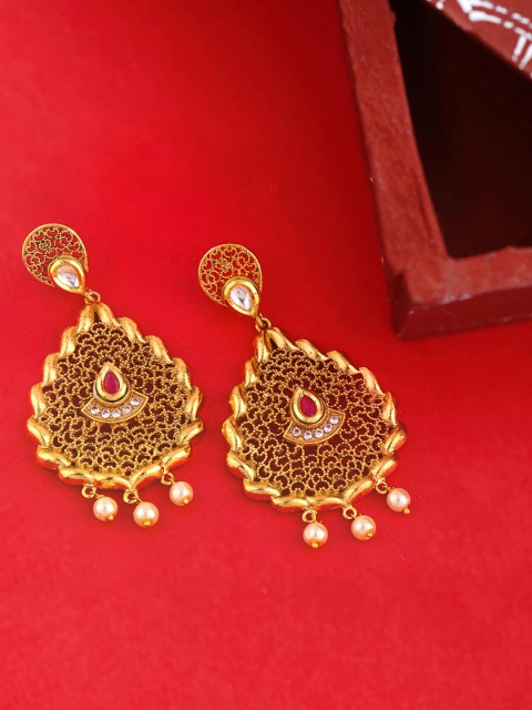 

Voylla Gold-Toned Teardrop Shaped Drop Earrings