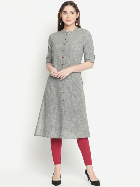 

RANGMANCH BY PANTALOONS Women Grey Woven Design A-Line Kurta