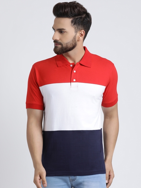The Dry State Men Red Colourblocked Polo Collar T-shirt