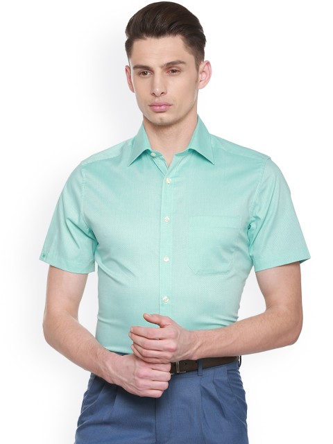 Louis Philippe Men Green Regular Fit Self Design Formal Shirt