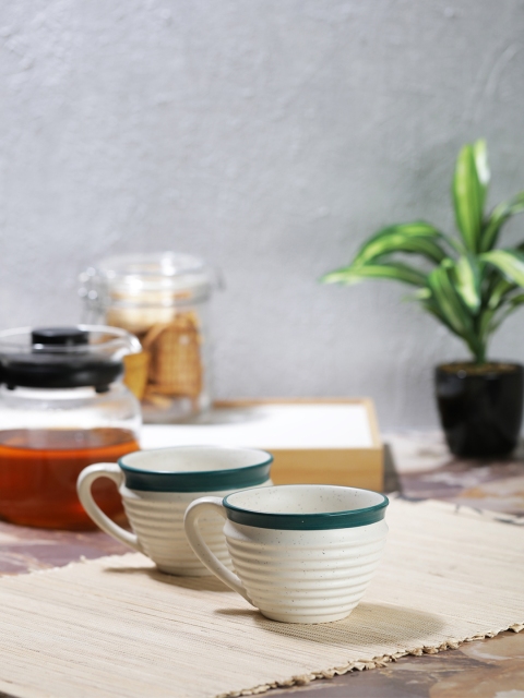 

VarEesha White & Green Set of 2 Soup/ Maggi Mugs Set