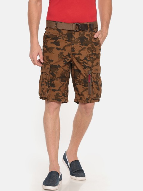 

t-base Men Brown Printed Regular Fit Cargo Shorts