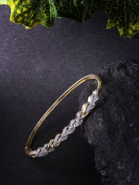 

Voylla Gold-Toned Brass Brass-Plated Handcrafted CZ Stone-Studded Bangle-Style Bracelet