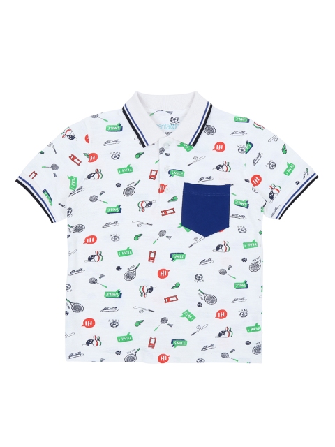 

Pantaloons Junior Boys White & Blue Printed Polo Collar T-shirt