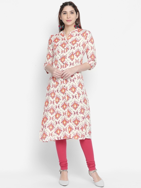 

RANGMANCH BY PANTALOONS Women Off-White Printed A-Line Kurta