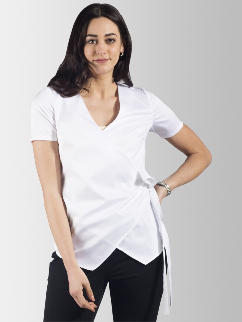

FableStreet Women White Solid Wrap Top