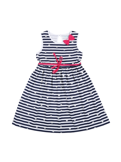 Pantaloons Junior Girls Navy Blue Striped Fit and Flare Dress